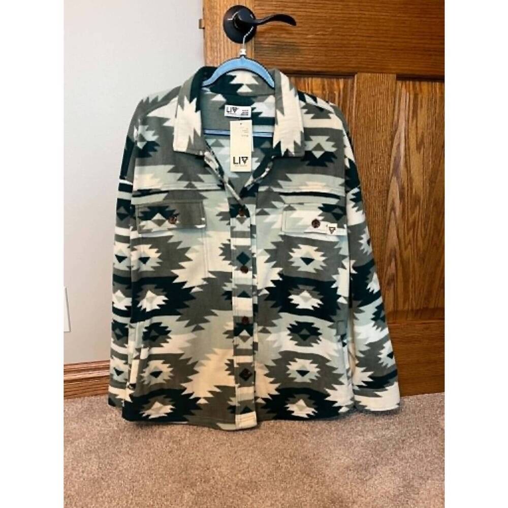 NEW LIV OUTDOORS women's dakota microfleece shacket top in aztec prairie